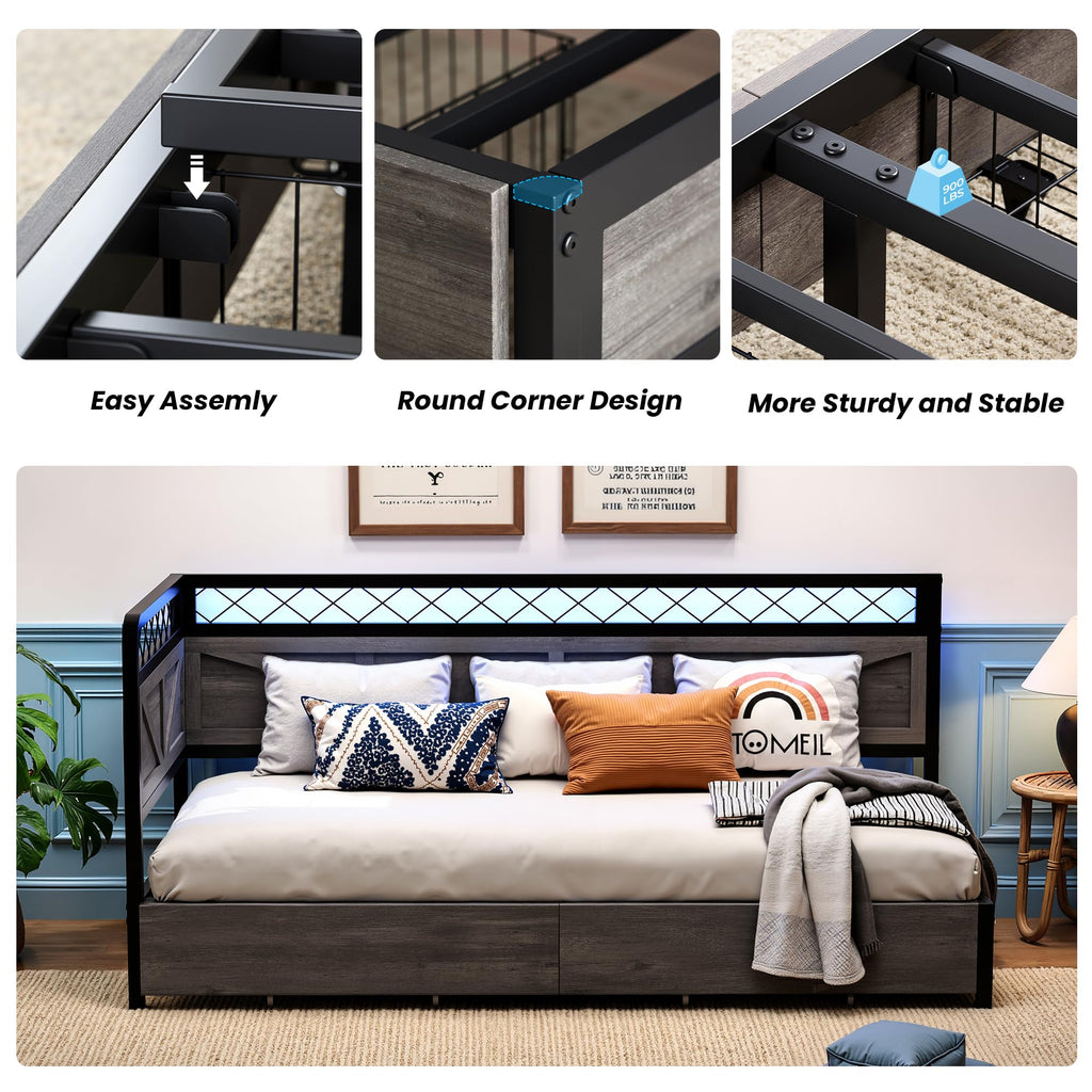 Twin Corner Bed Frame with Storage Drawers Y35728