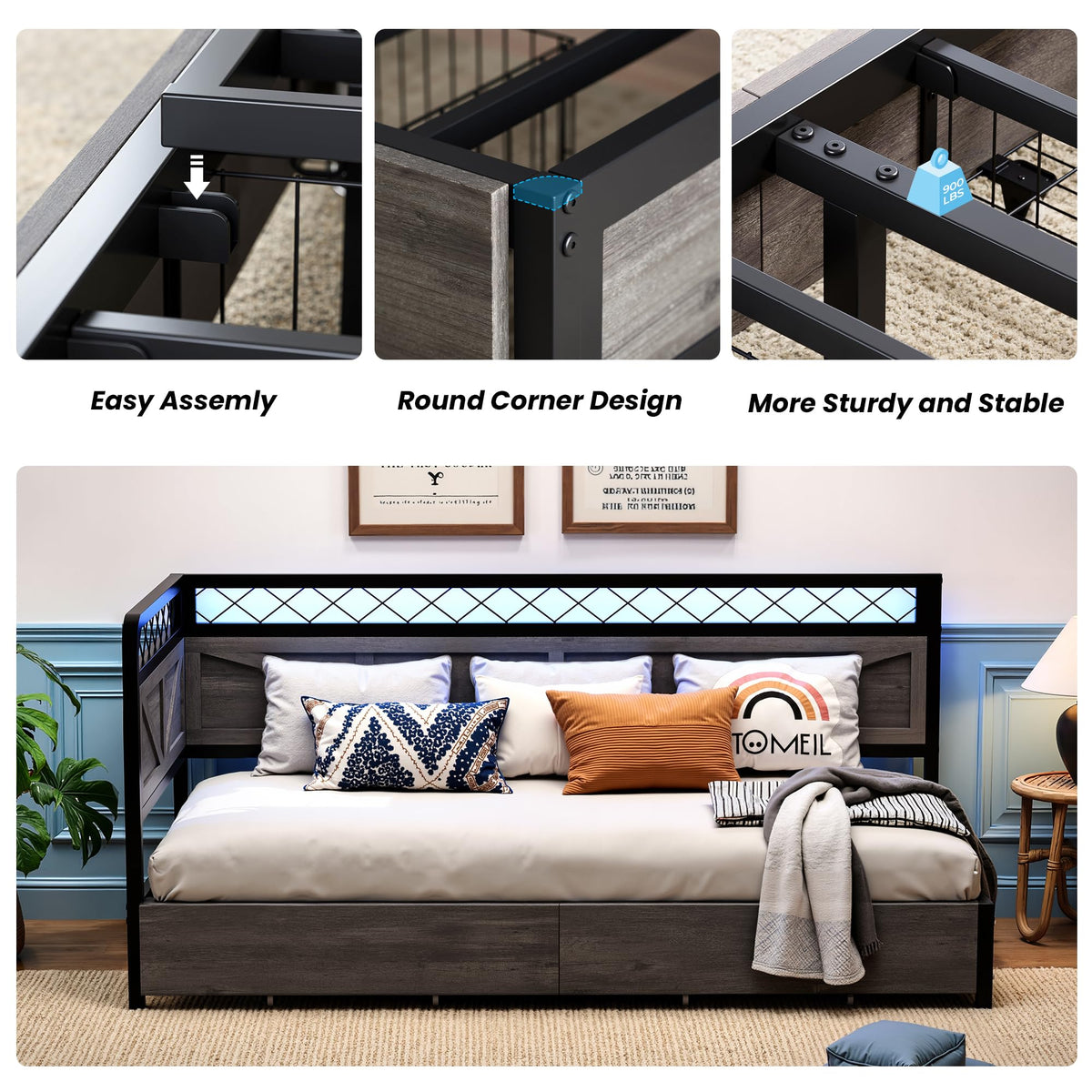 Twin Corner Bed Frame with Storage Drawers Y35728
