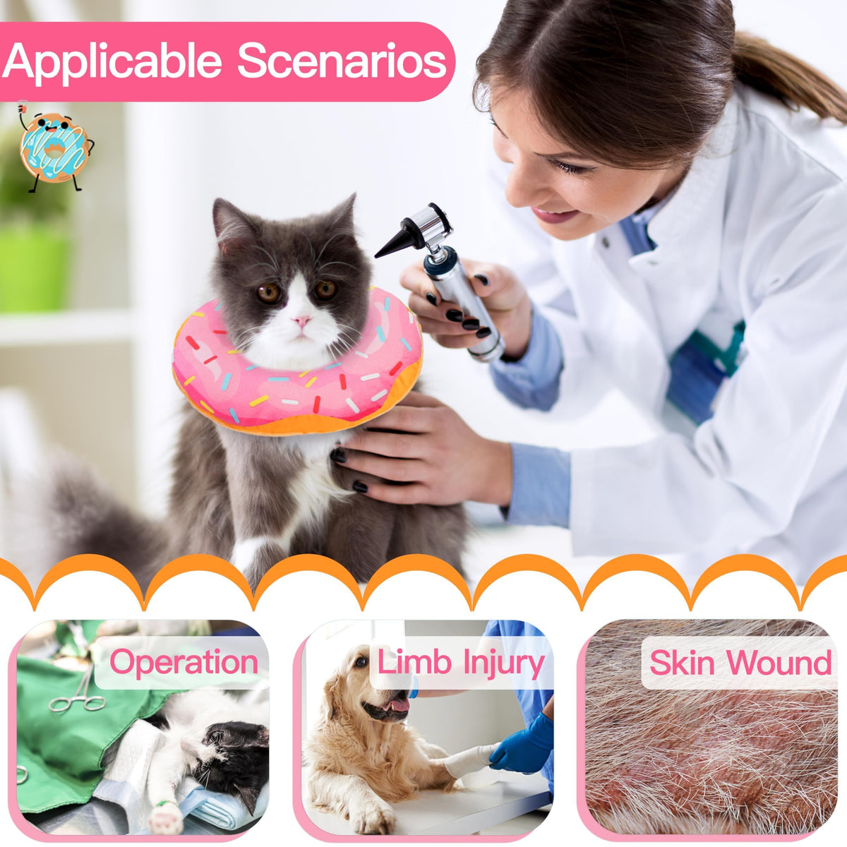 Soft Adjustable Cat Recovery Cone Collar Pink Small D306