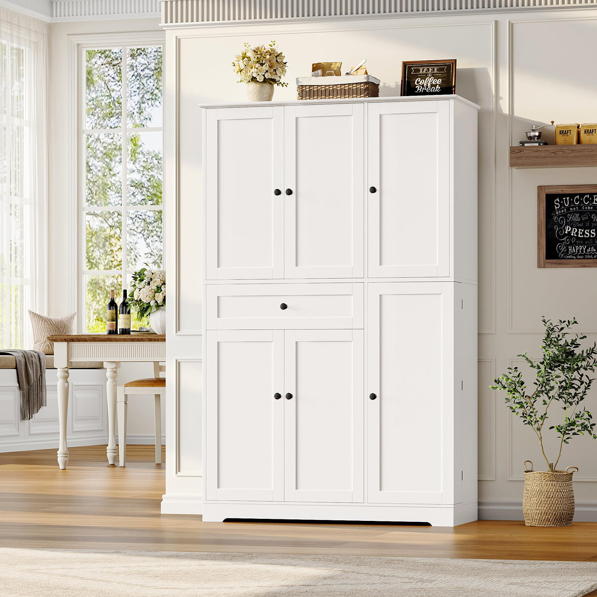 White Kitchen Pantry Storage Cabinet with Doors & Shelves M28927
