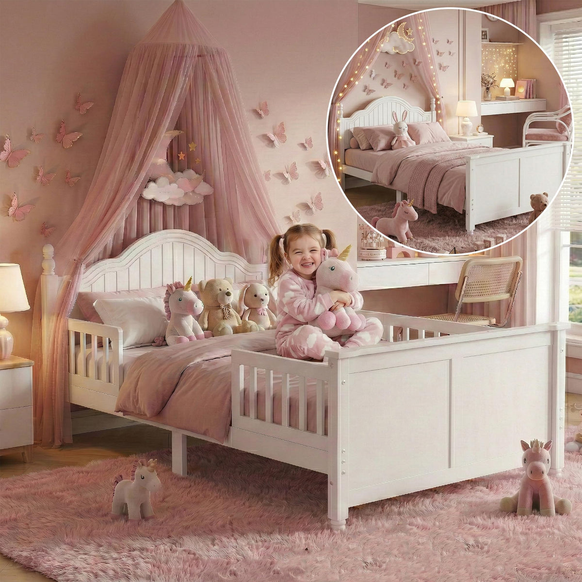 White Twin Bed Frame with Headboard and Rails I265666