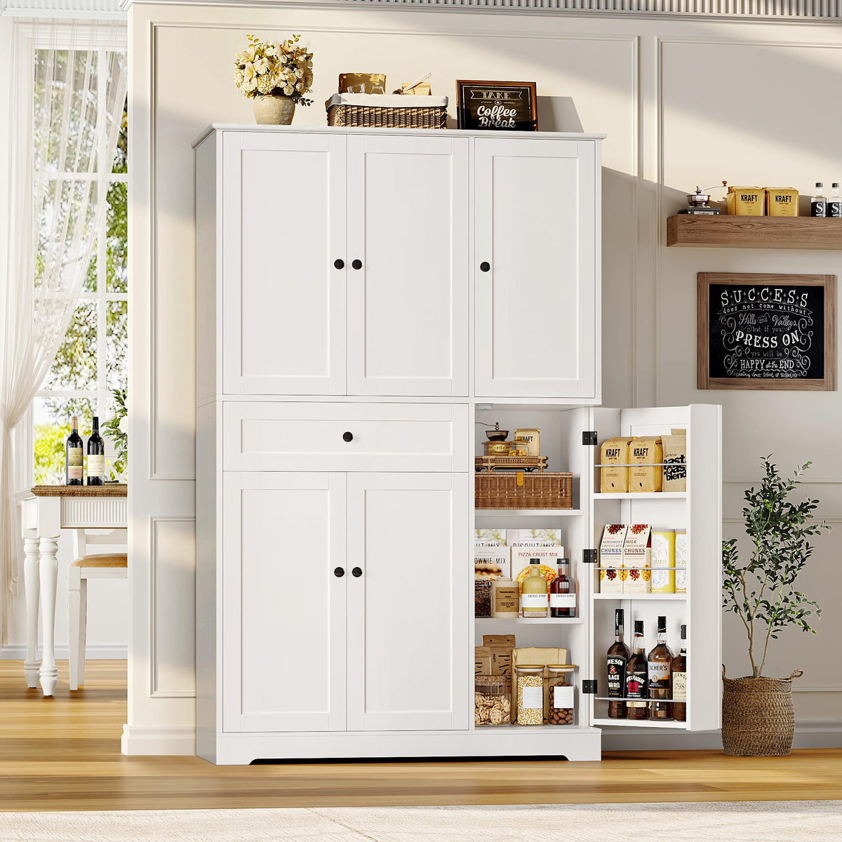White Kitchen Pantry Storage Cabinet with Doors & Shelves M28927