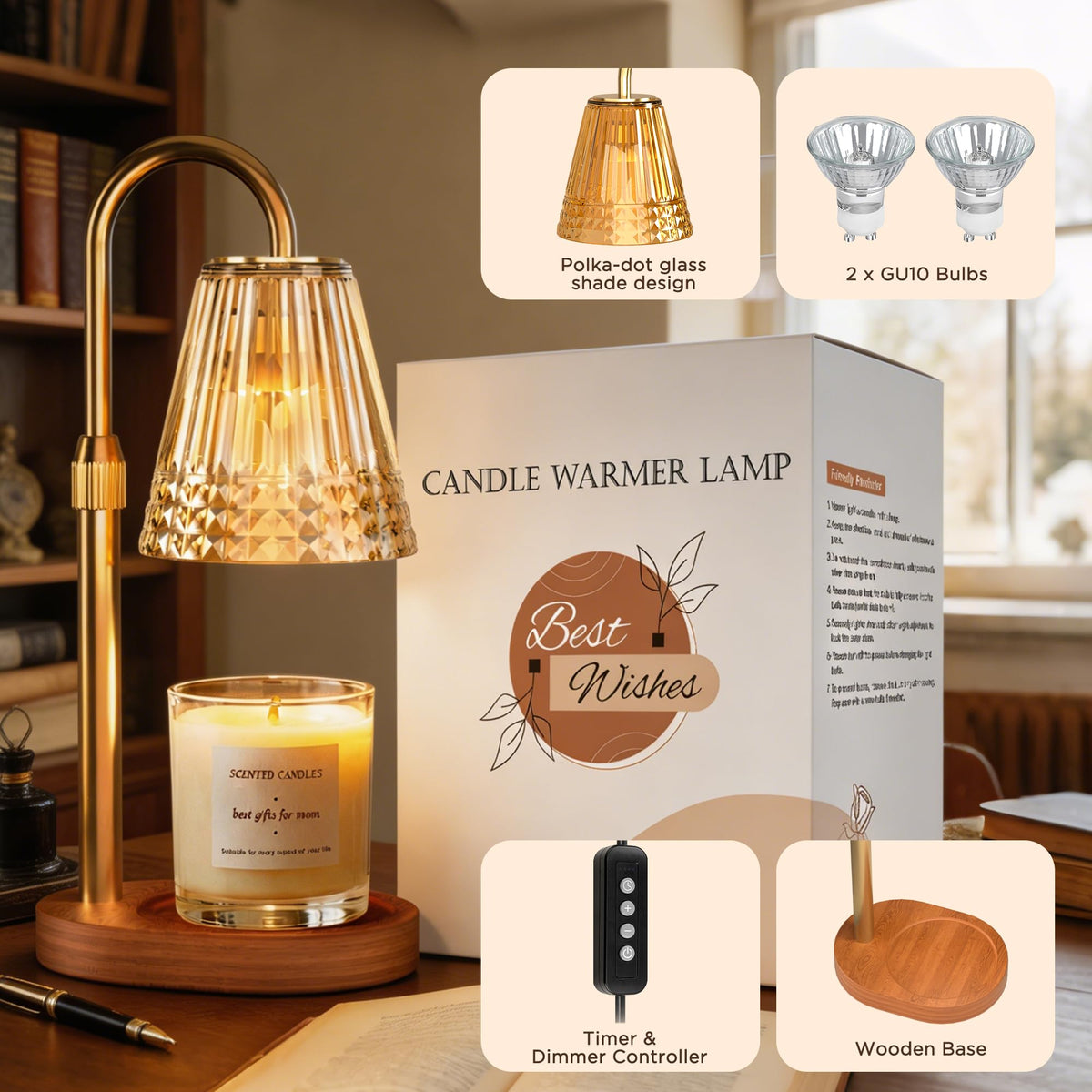 Dimmable Height Adjustable Candle Warmer Lamp with Timer V9267