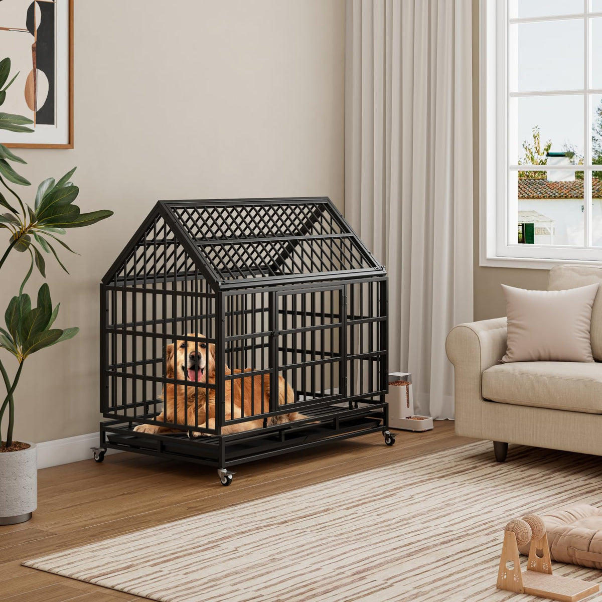 48 Inch Heavy Duty Dog Crate with Wheels H19008