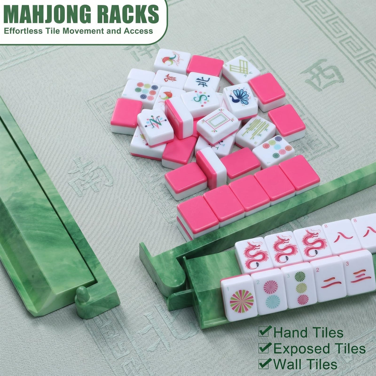 4 Pcs 18.7 Inch Acrylic Mahjong Tile Racks with Pushers S252