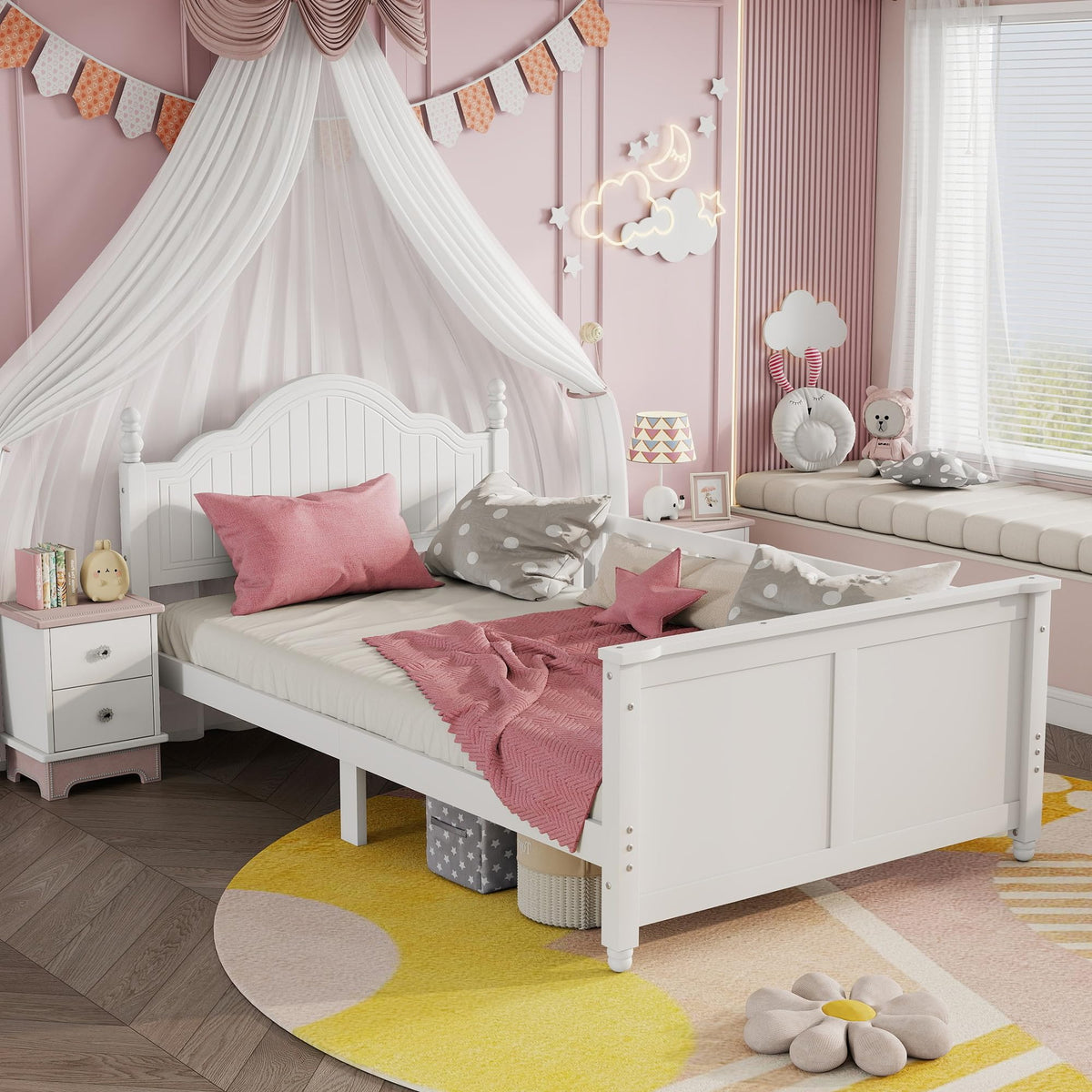 White Twin Bed Frame with Headboard and Rails I265666