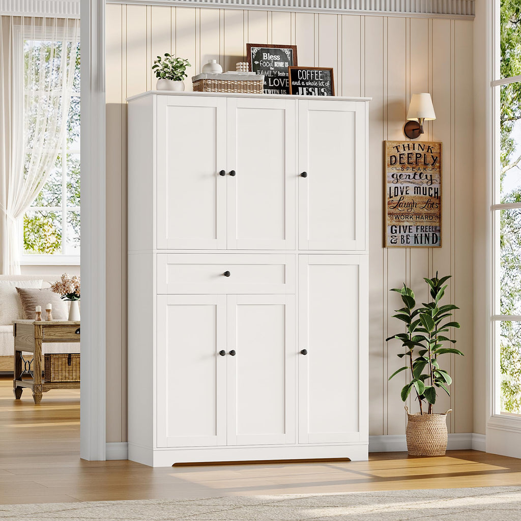 White Kitchen Pantry Storage Cabinet with Doors & Shelves M28927