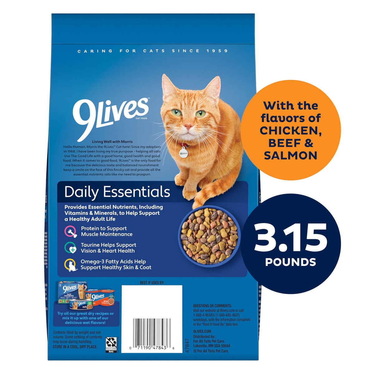 Chicken Beef Salmon Dry Cat Food 3.15 lb. Bag A371511
