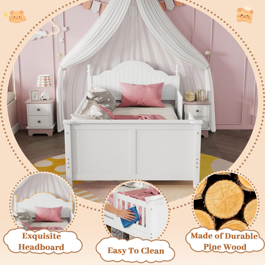 White Twin Bed Frame with Headboard and Rails I265666