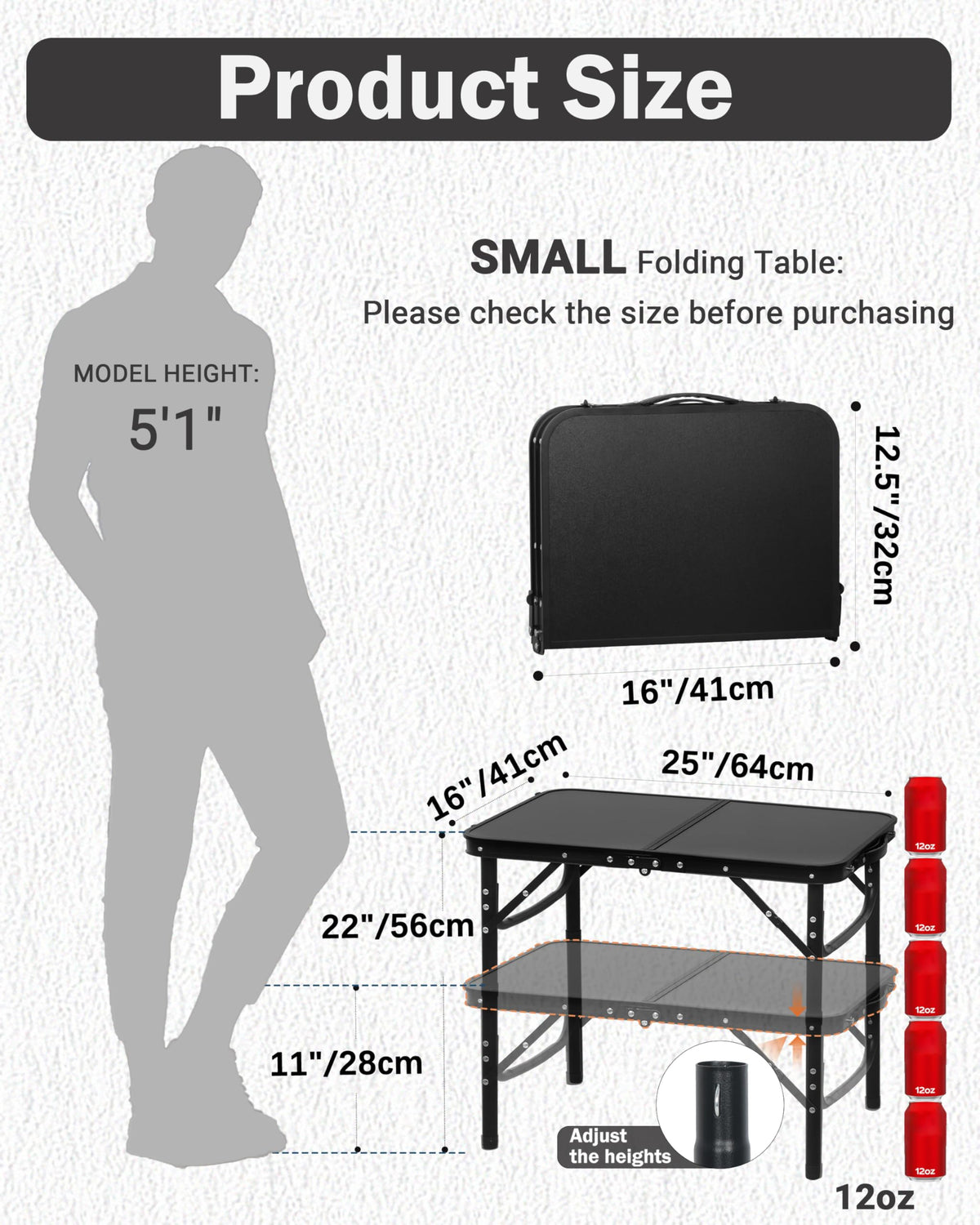 Small Portable Folding Camping Table with Handle, Black X71402