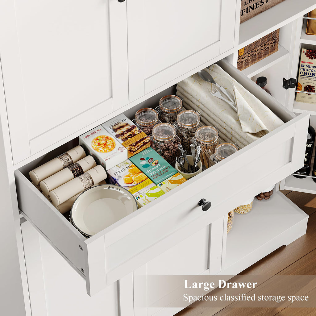White Kitchen Pantry Storage Cabinet with Doors & Shelves M28927