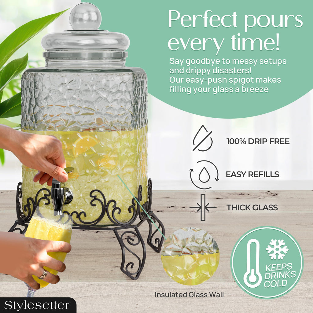 Glass Beverage Dispenser with Stand 2.5 Gal T921739