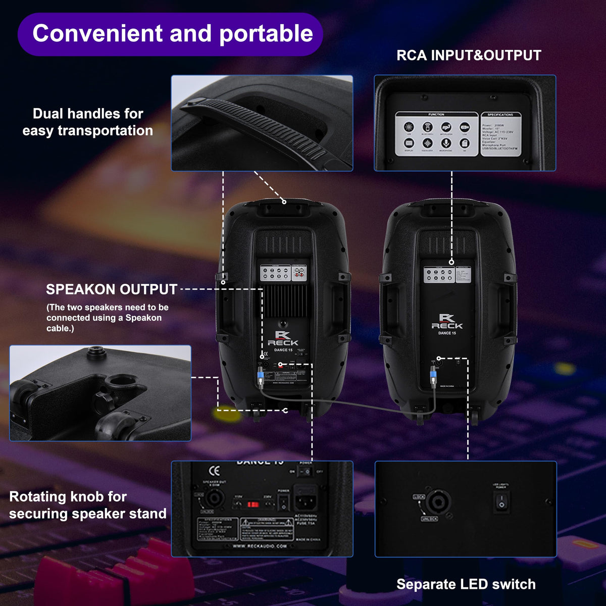 Portable 15-Inch 2000 Watt 2-Way Powered PA Speaker System E47919