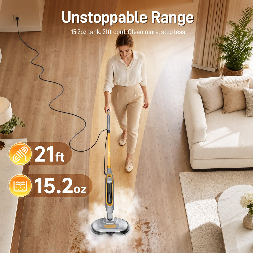 Steam Mop with Dual Rotating Pads, 15.2 fl oz Tank, 6 Washable Pads C7362