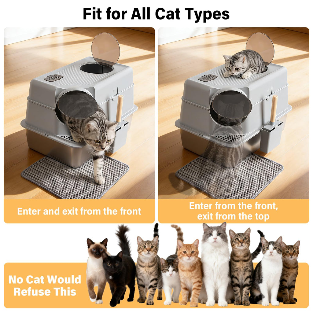 XL Stainless Steel Enclosed Cat Litter Box with Lid X191