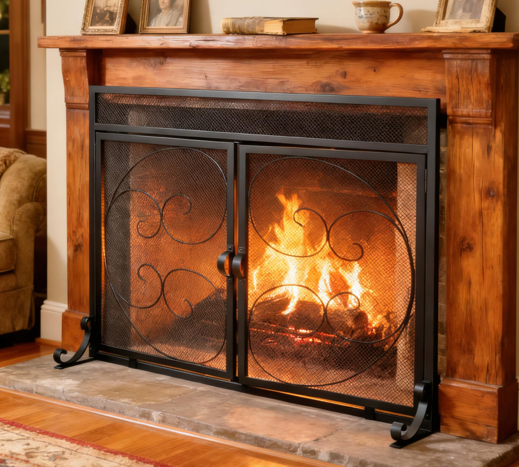 Black Wrought Iron Fireplace Screen D1694