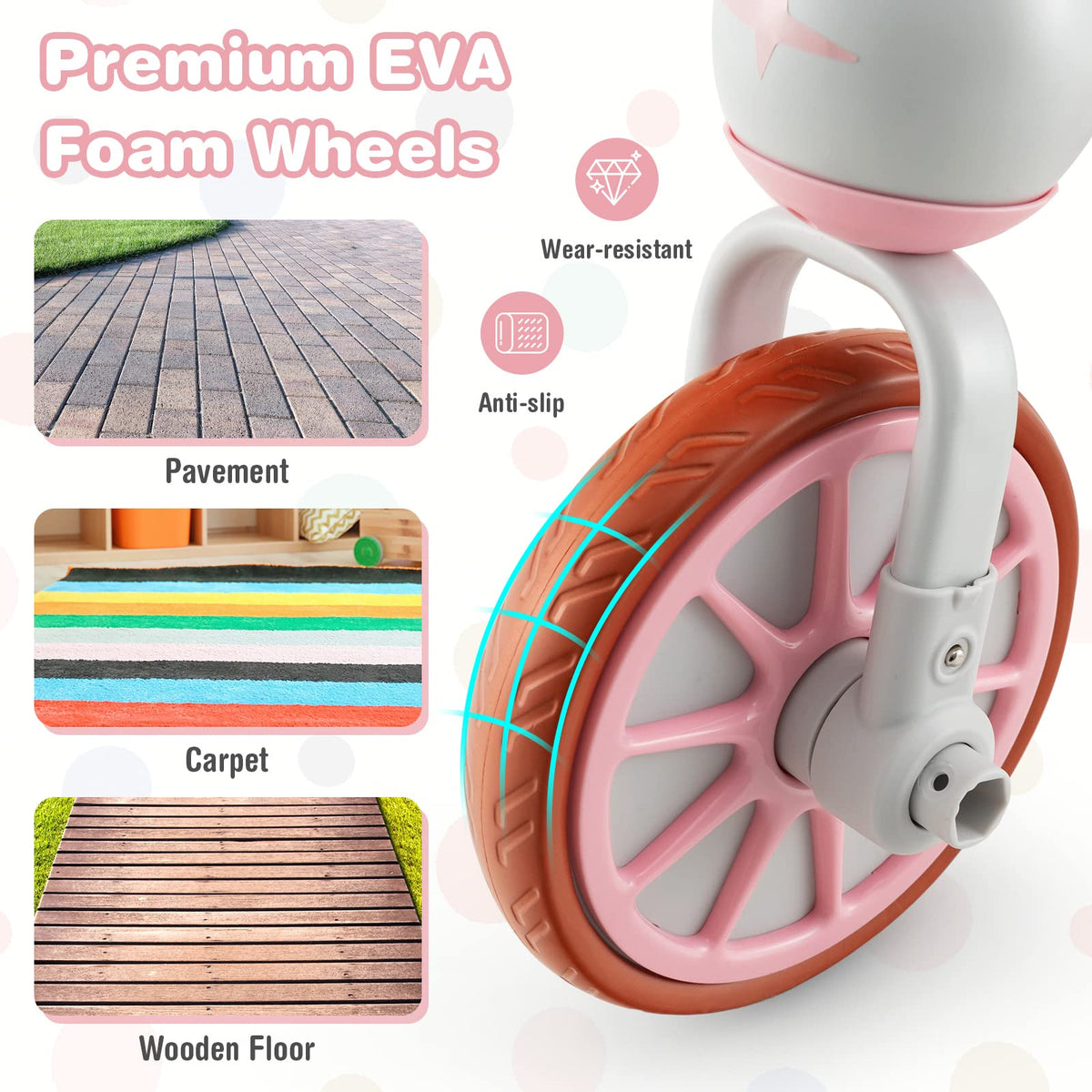 4 in 1 Tricycle with Adjustable Seat & Push Handle, Removable Pedals & Training Wheels, Pink E540