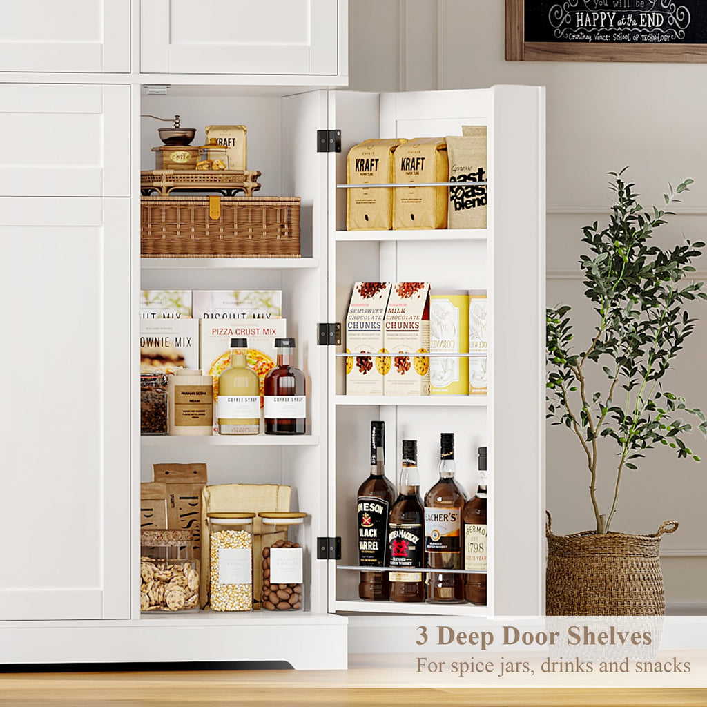 White Kitchen Pantry Storage Cabinet with Doors & Shelves M28927