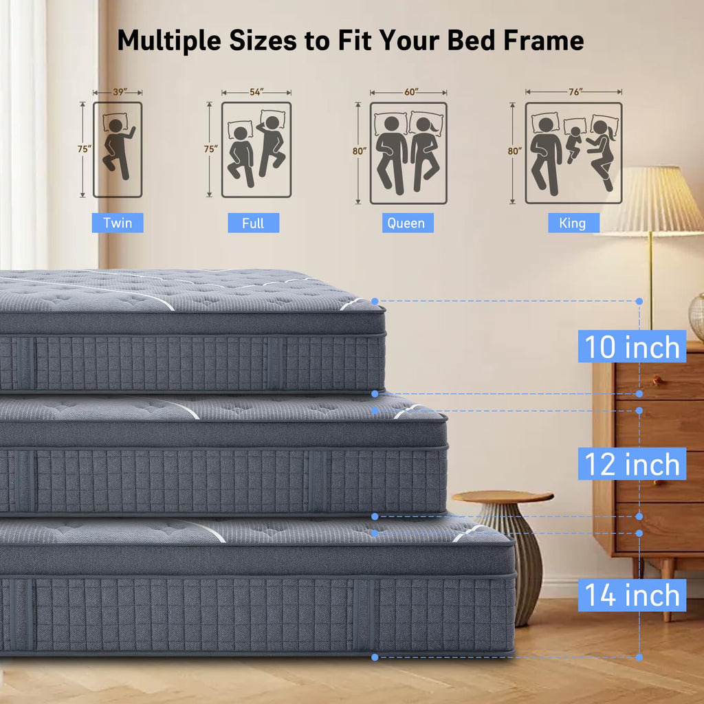 Full Size 12 Inch Gel Memory Foam Pocket Spring Mattress B3593