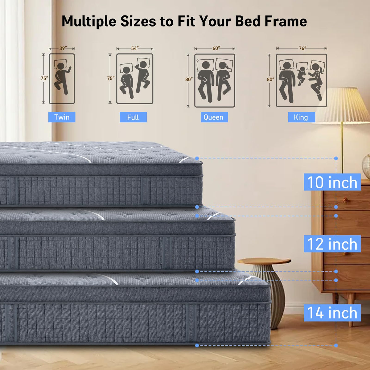 Full Size 12 Inch Gel Memory Foam Pocket Spring Mattress B3593
