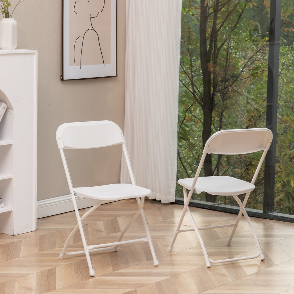 White Plastic Folding Chairs Set of 10 Steel Frame A8327