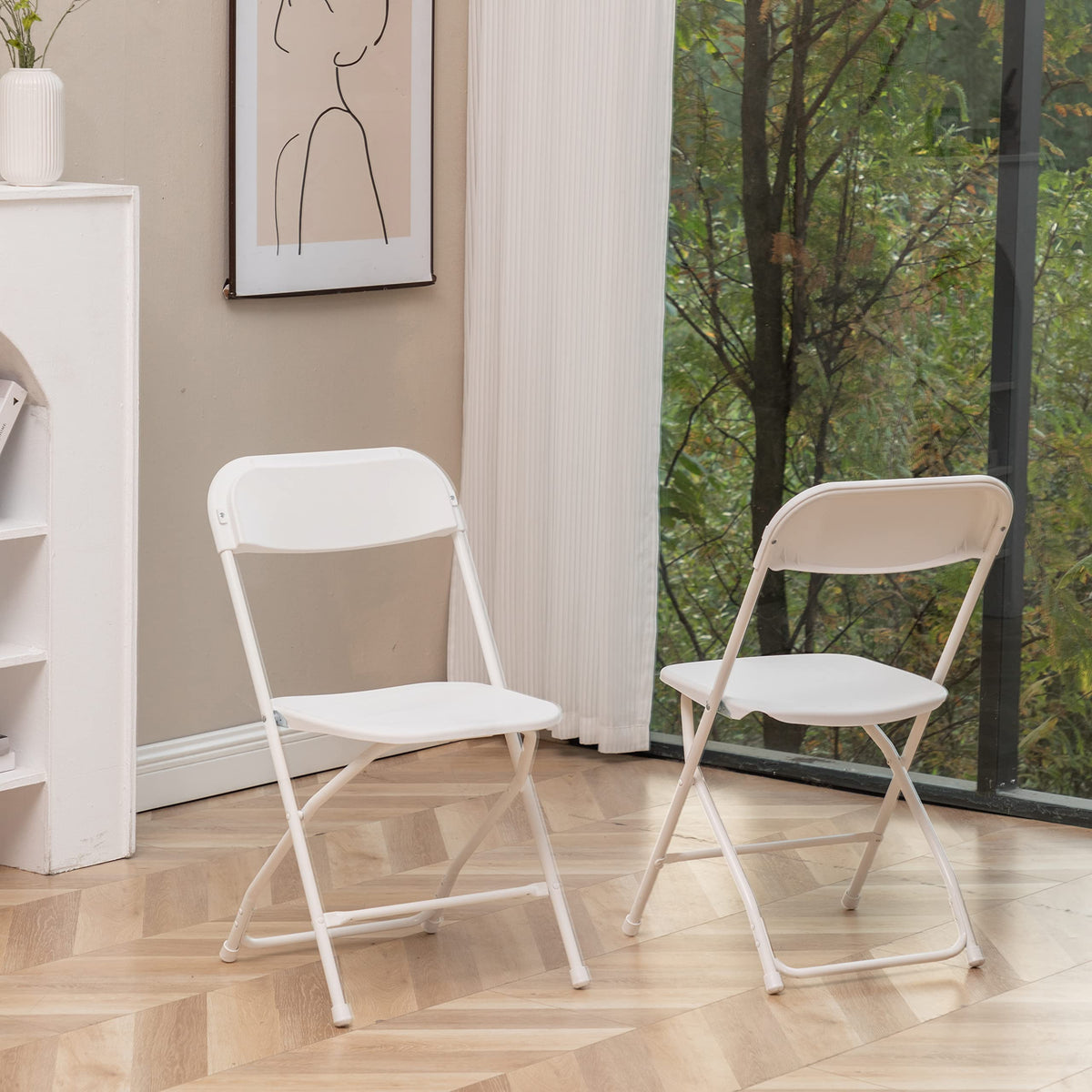 White Plastic Folding Chairs Set of 10 Steel Frame A8327