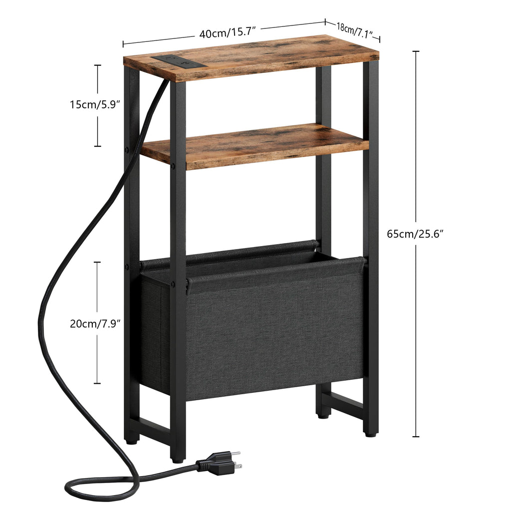 Narrow 3 Tier Side Table with Charging Station and Magazine Rack Q41564