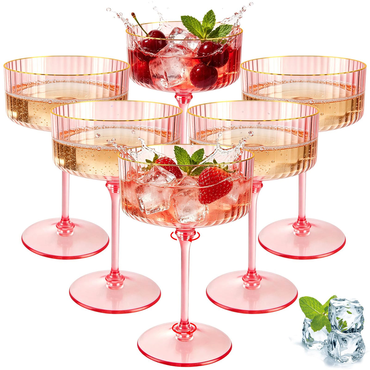 Pink 6 Pcs 10 Oz Plastic Martini Glasses Q30949