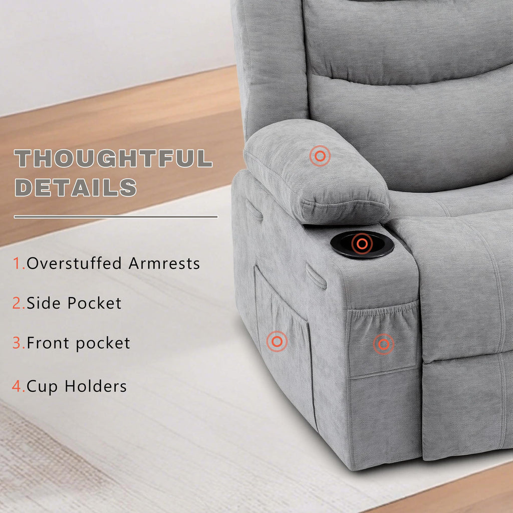 Grey Chenille Swivel Rocker Recliner Chair V1476