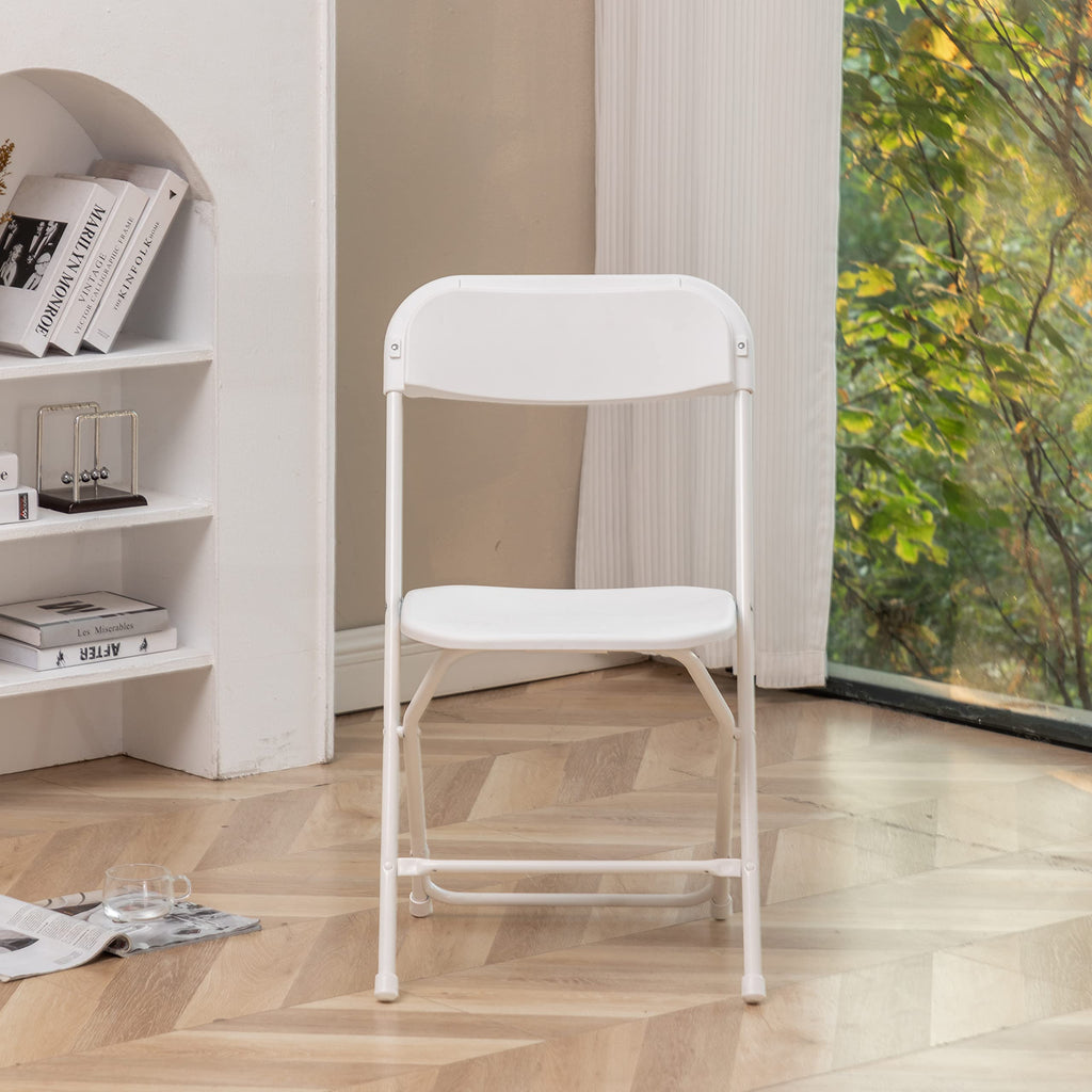 White Plastic Folding Chairs Set of 10 Steel Frame A8327