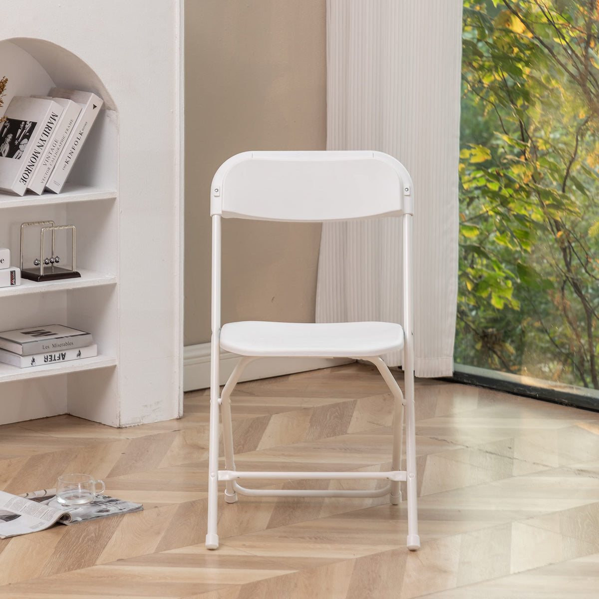 White Plastic Folding Chairs Set of 10 Steel Frame A8327