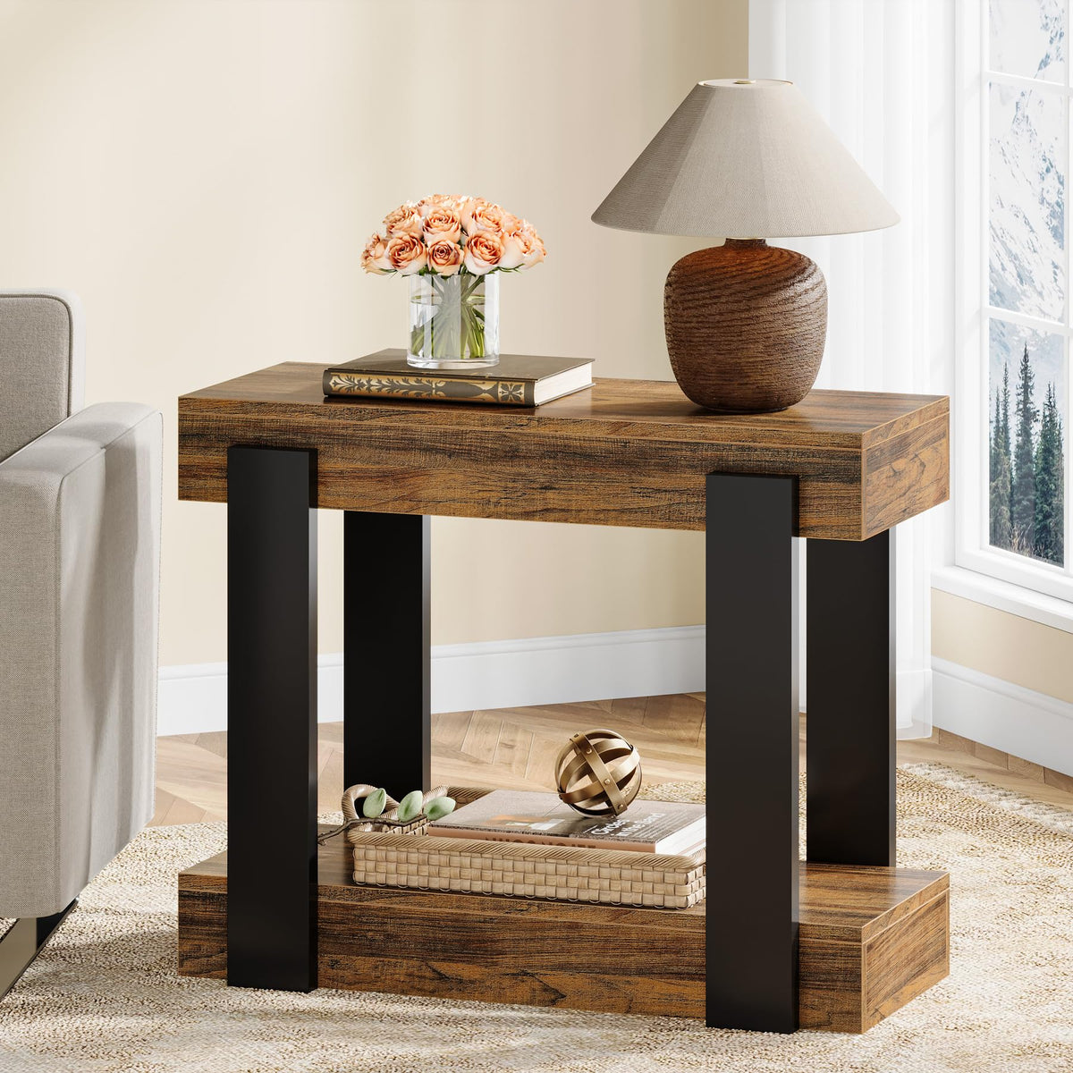 2-Tier Narrow End Table with Storage Shelf P4574