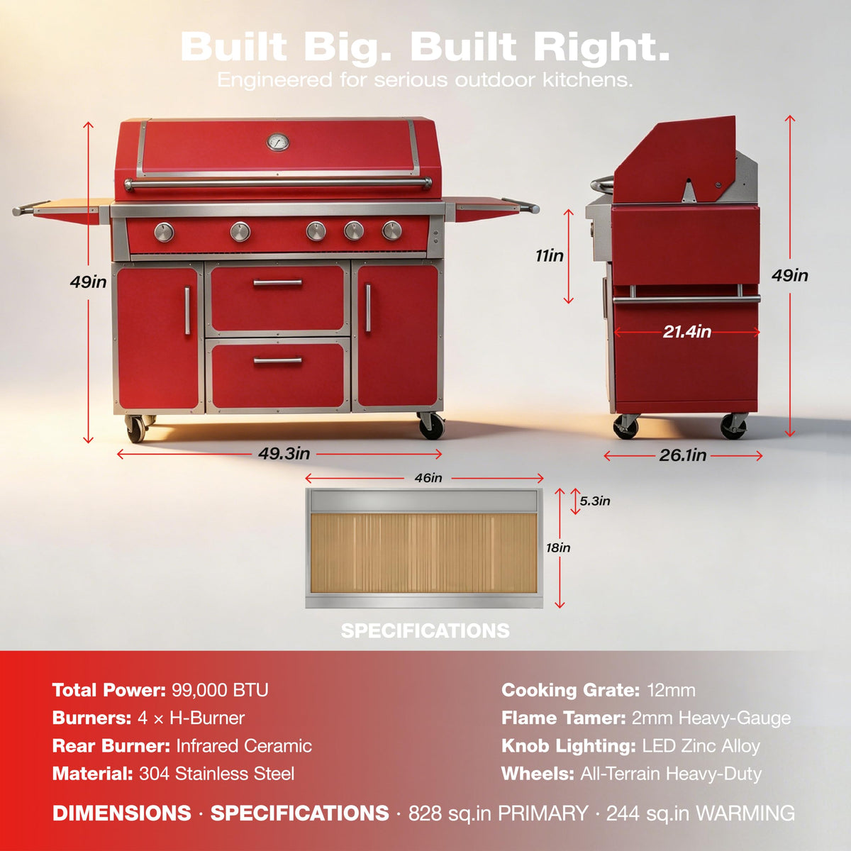 49" 304 Stainless Steel Gas Grill 4 Burner 99,000 BTU S9972