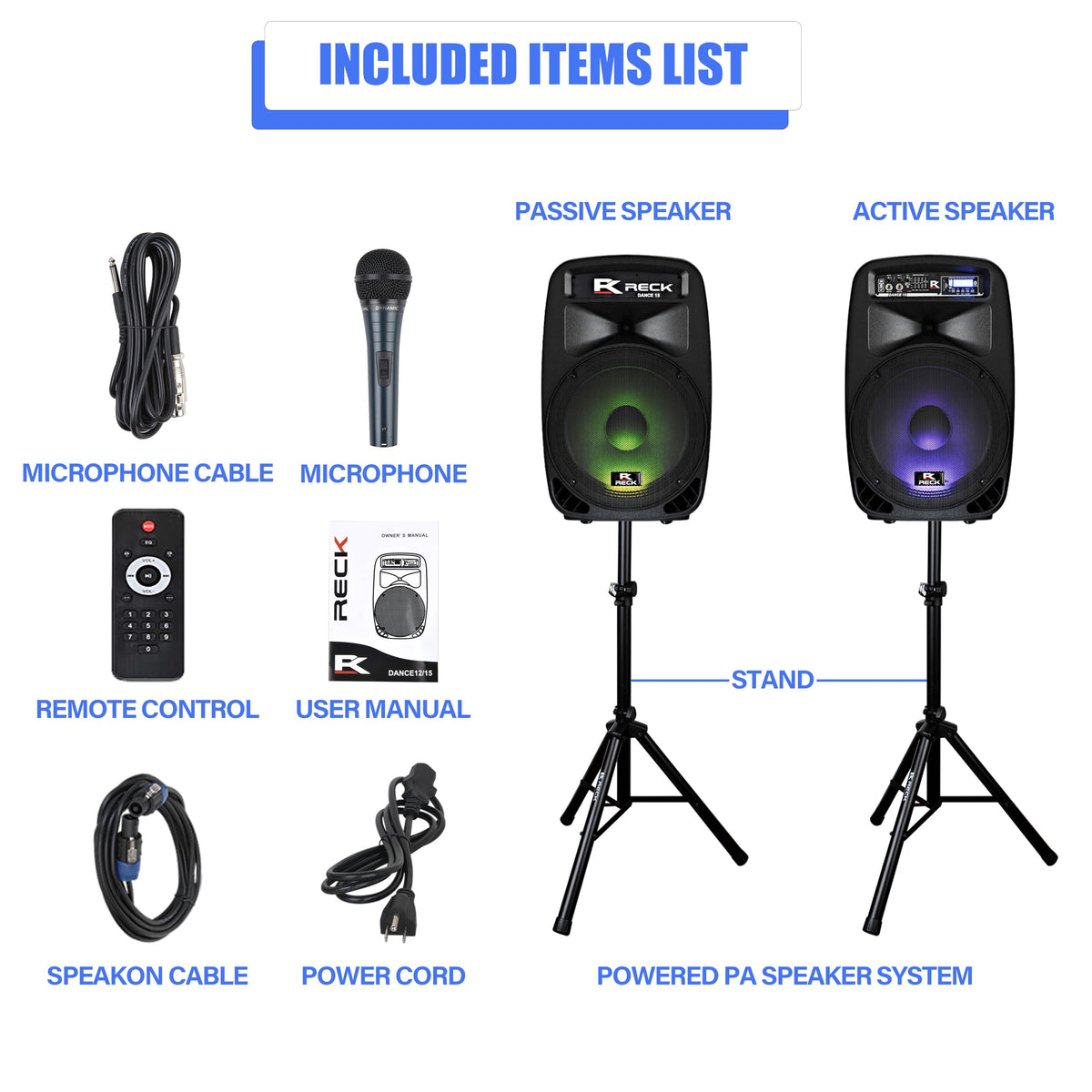 Portable 15-Inch 2000 Watt 2-Way Powered PA Speaker System E47919