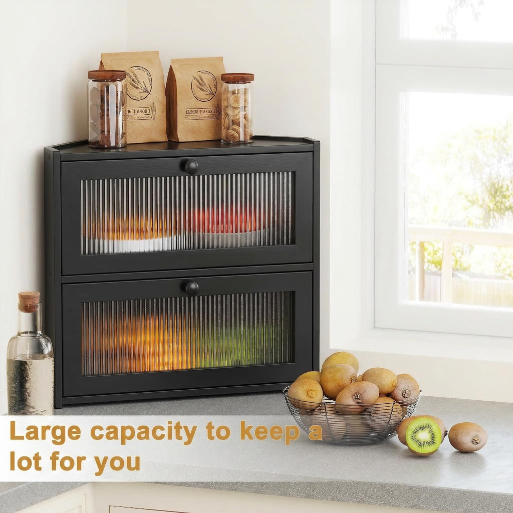 Double Layer Bamboo Bread Box with Wavy Windows C279407