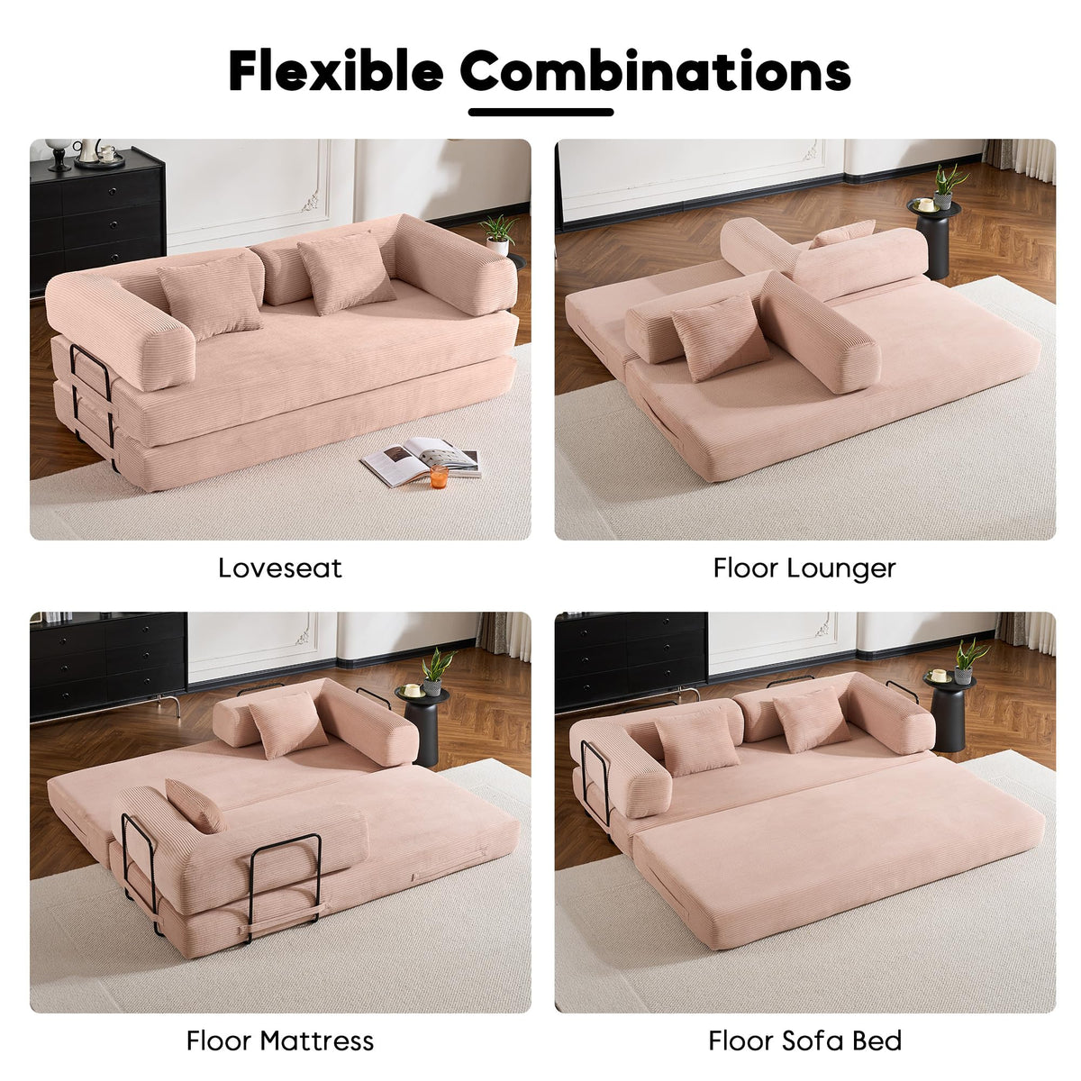 Pink Convertible Floor Sofa Bed D789