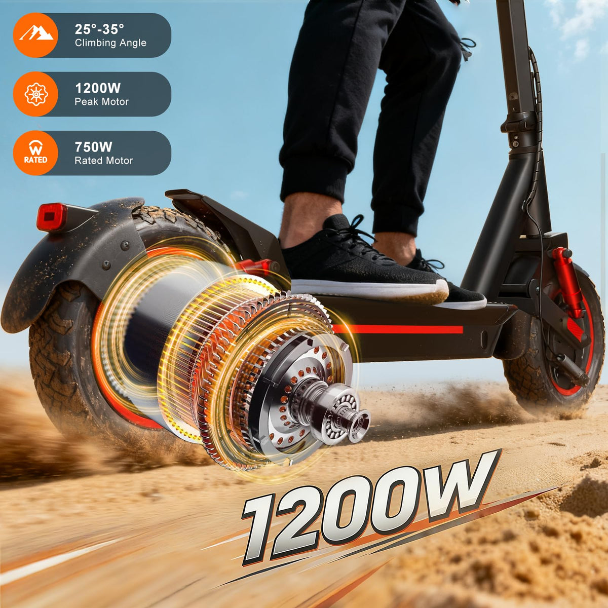 1200W Motor 10" Off-Road Pneumatic Tire Electric Scooter Q8143