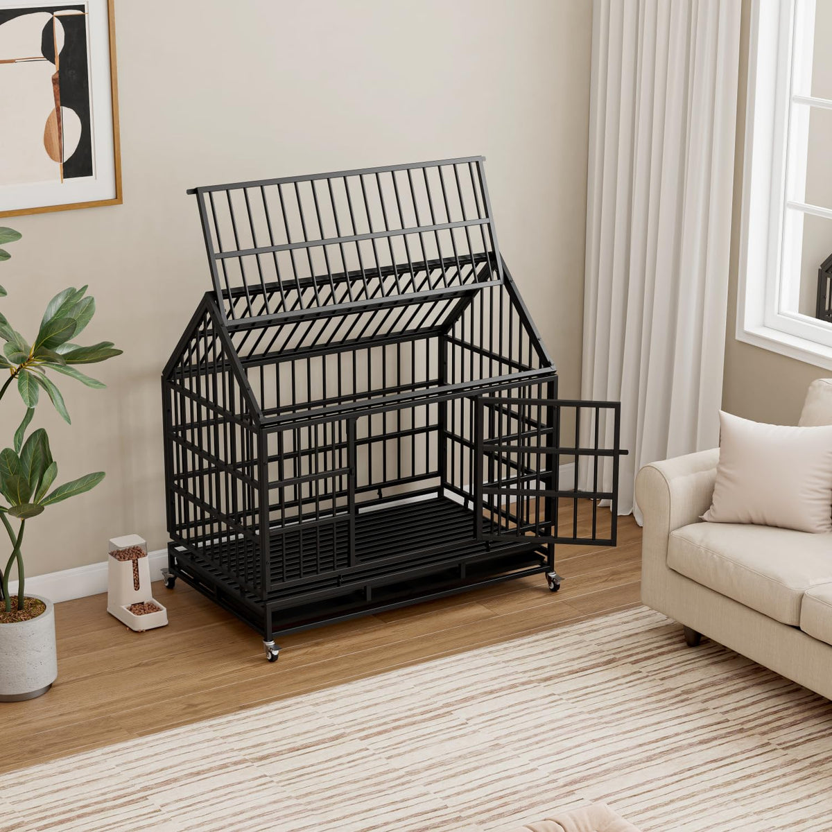 48 Inch Heavy Duty Dog Crate with Wheels H19008