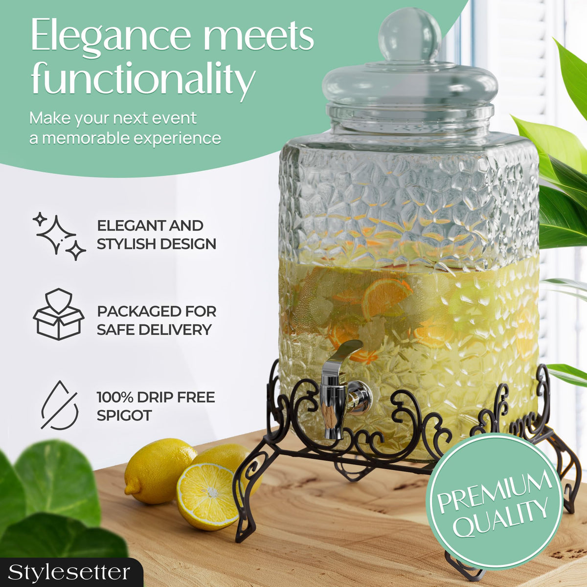 Glass Beverage Dispenser with Stand 2.5 Gal T921739