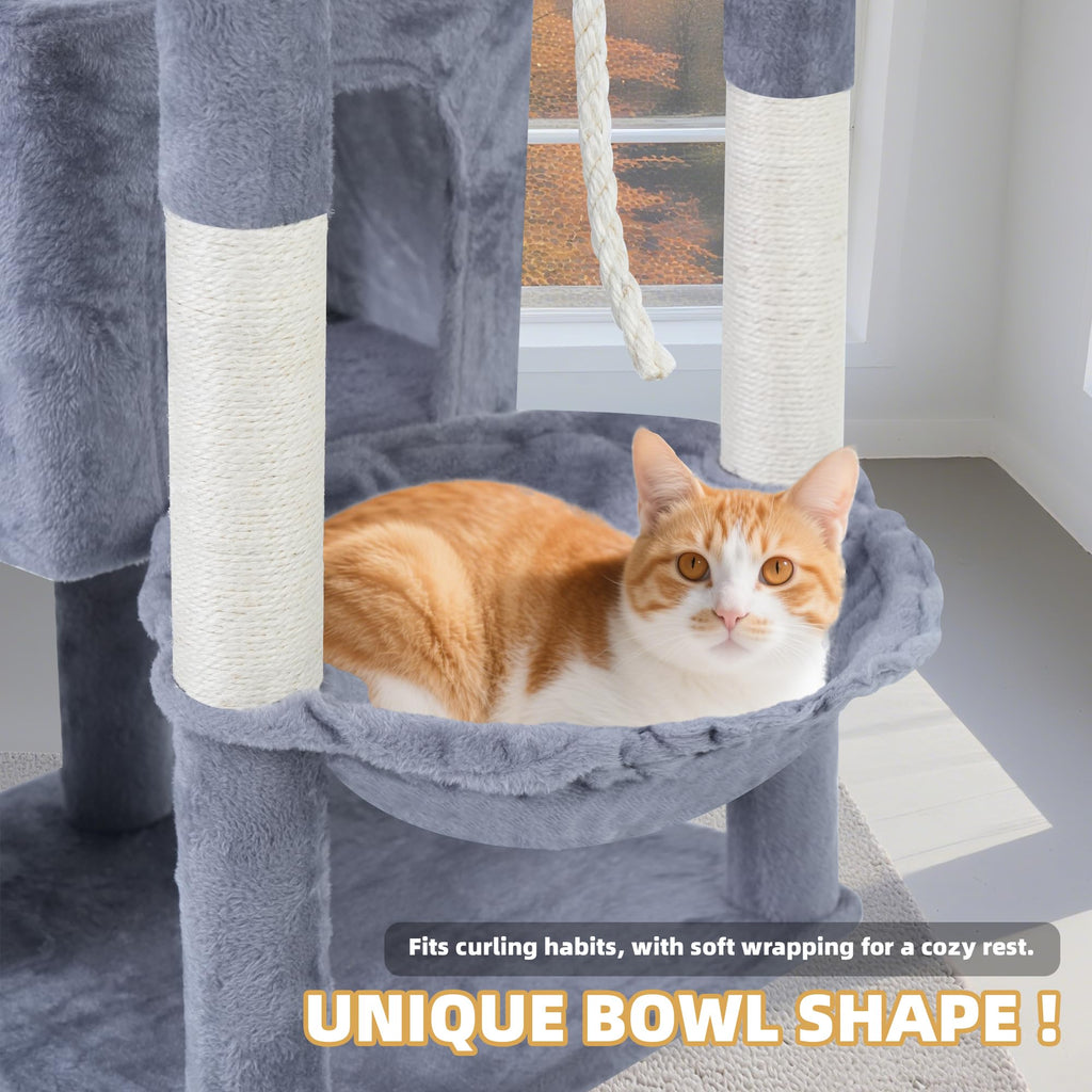 37.5" Cat Tree Tower with Scratching Board Hammock Grey B7650