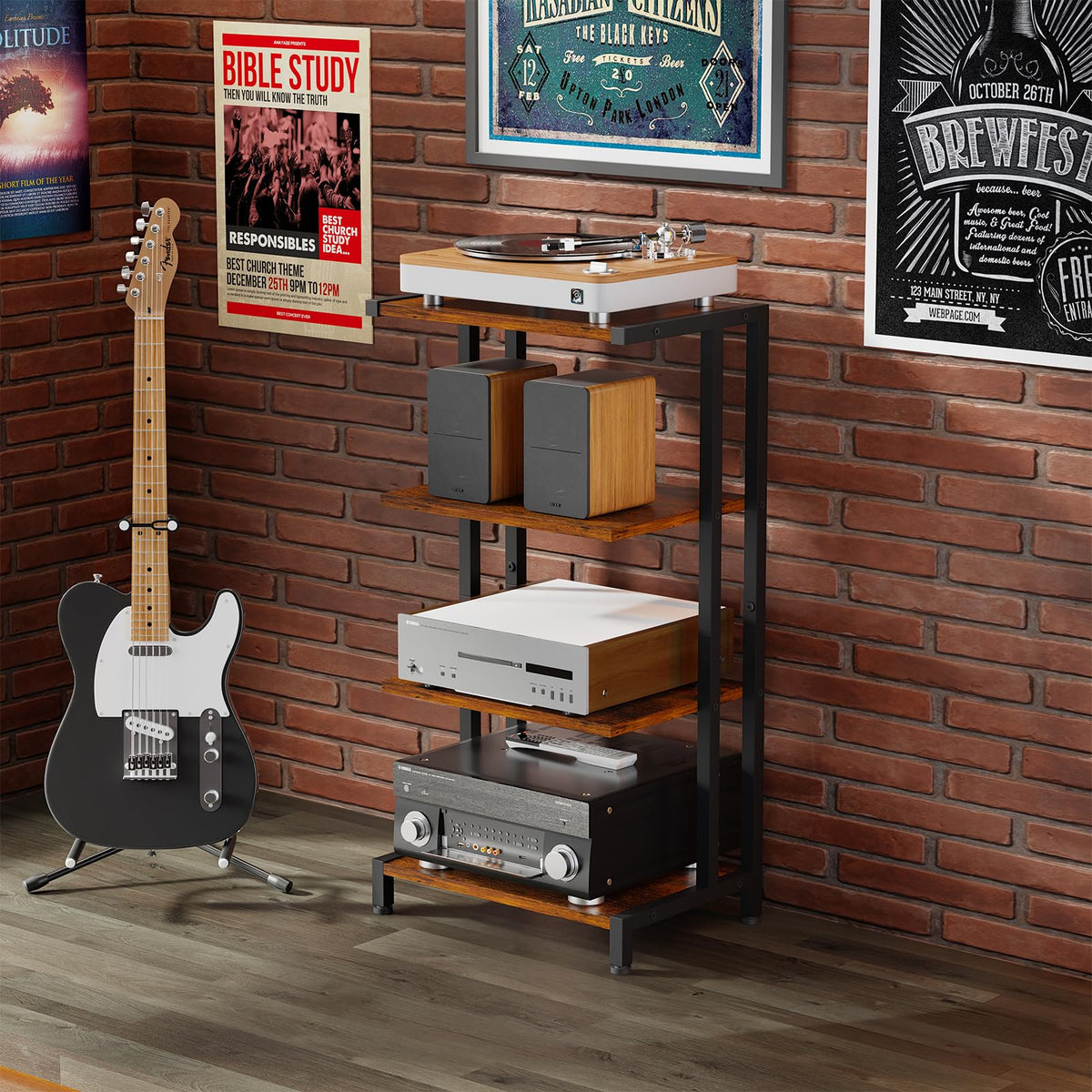 4-Tier Wooden AV Media Stand V1580