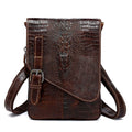 Brown Crocodile Embossed Genuine Leather Mini Messenger Bag K458835