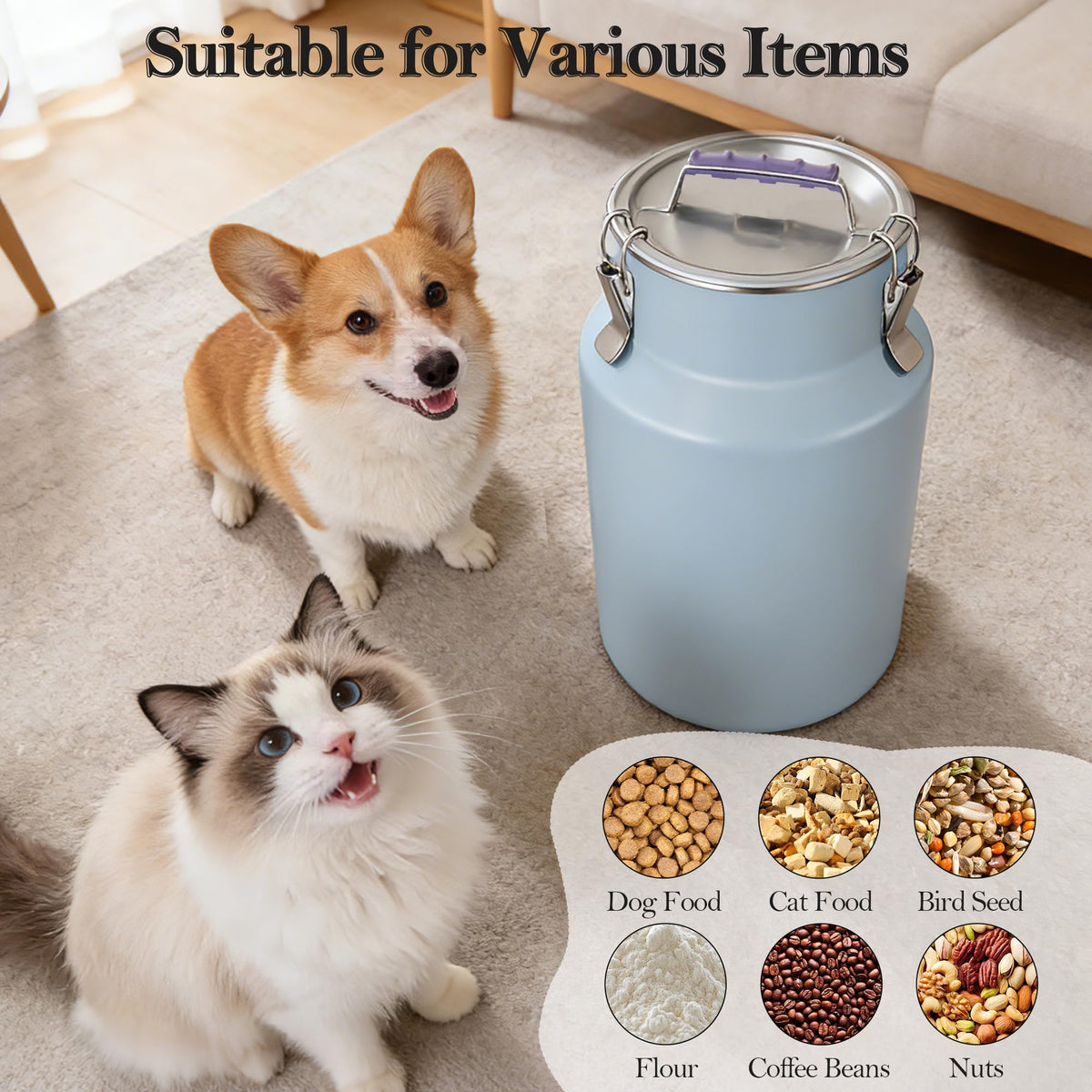 Stainless Steel Dog Food Storage Container with Scoop L79350