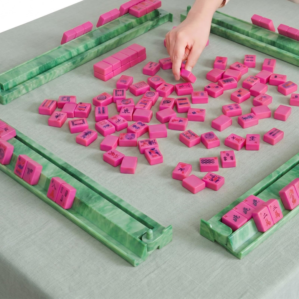 4 Pcs 18.7 Inch Acrylic Mahjong Tile Racks with Pushers S252