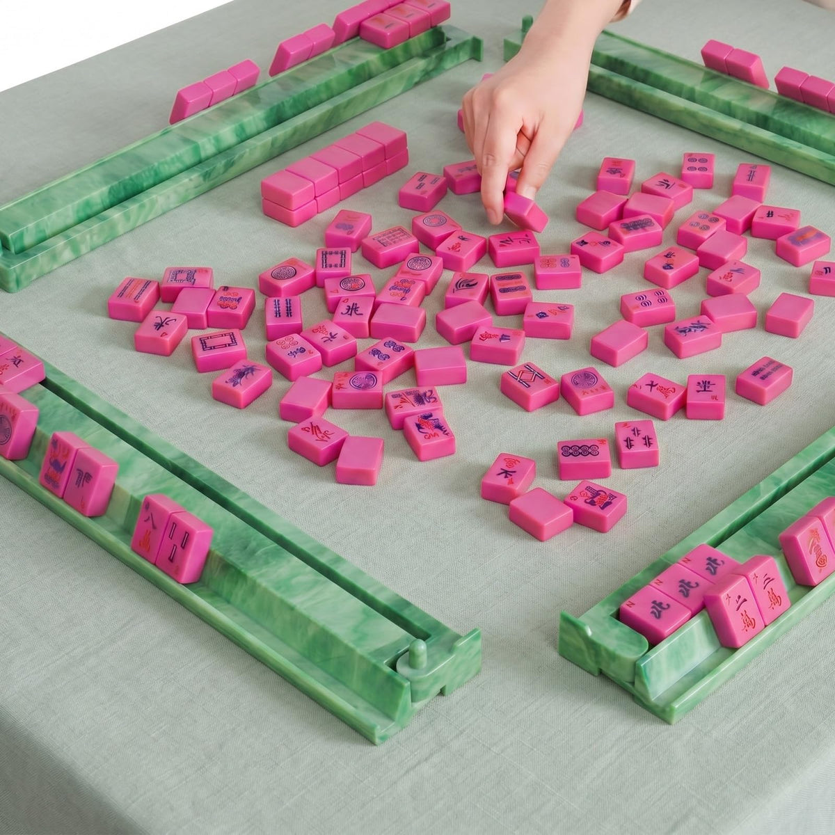 4 Pcs 18.7 Inch Acrylic Mahjong Tile Racks with Pushers S252