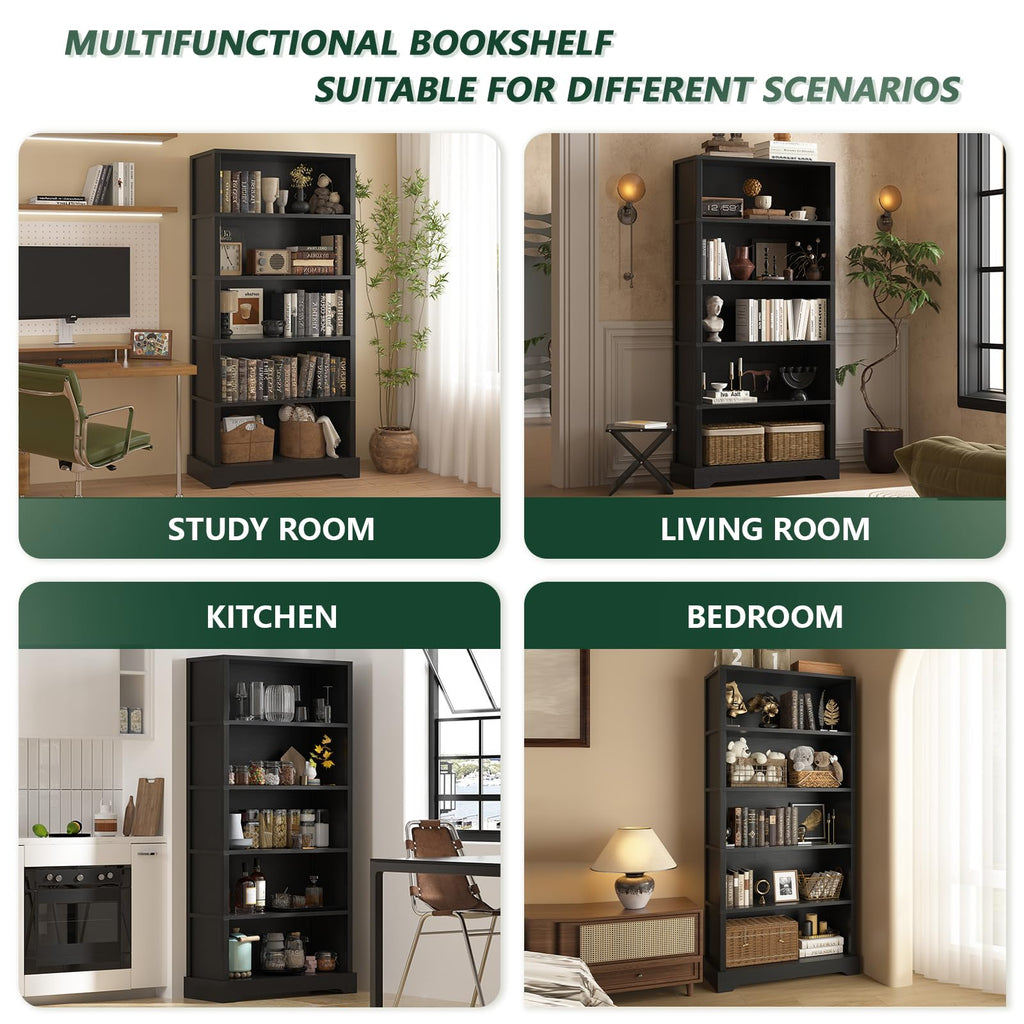 5 Tiers Wooden Bookshelf, 65.2" Tall 31.5" Wide Black O845093