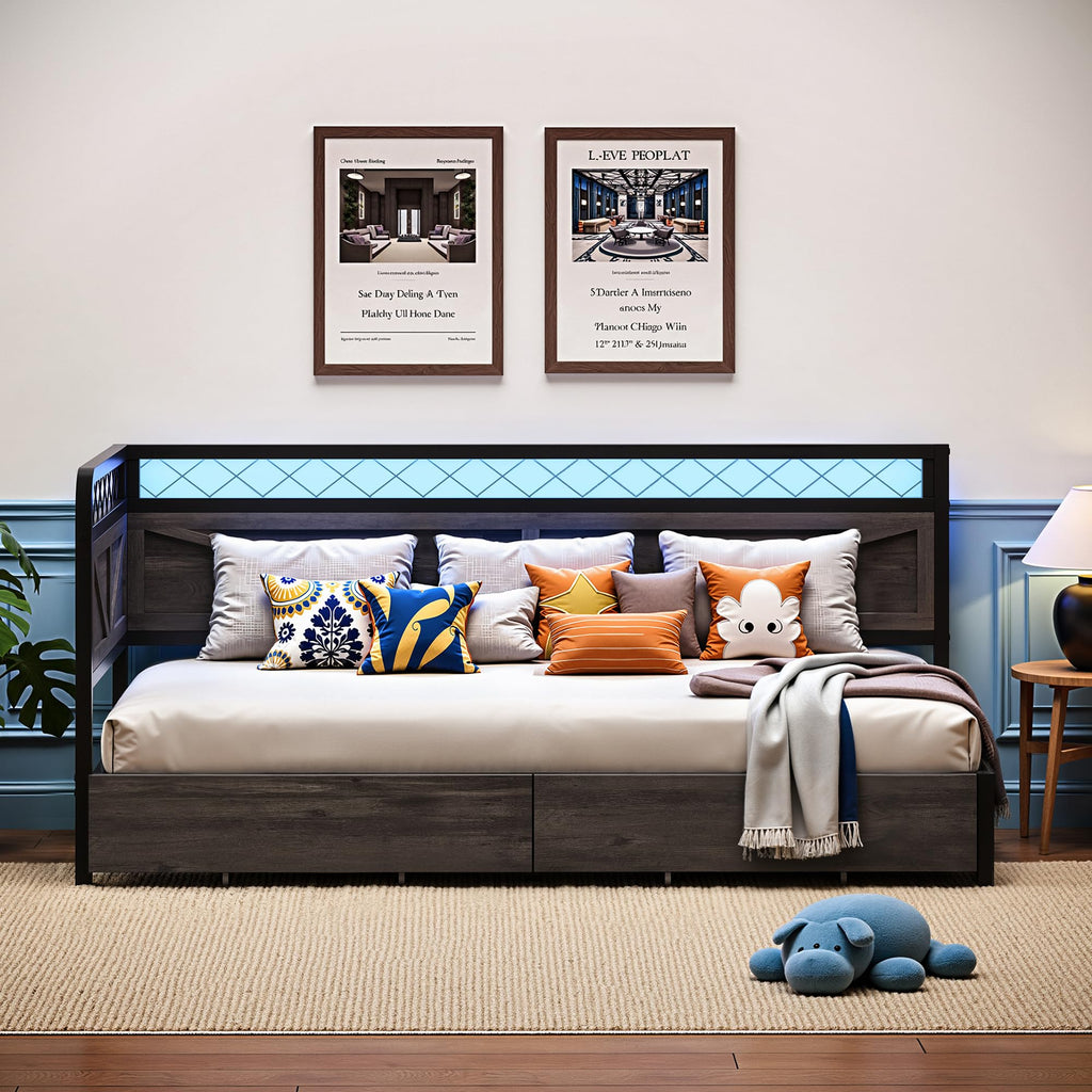 Twin Corner Bed Frame with Storage Drawers Y35728