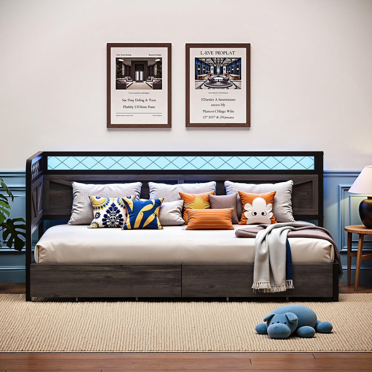 Twin Corner Bed Frame with Storage Drawers Y35728
