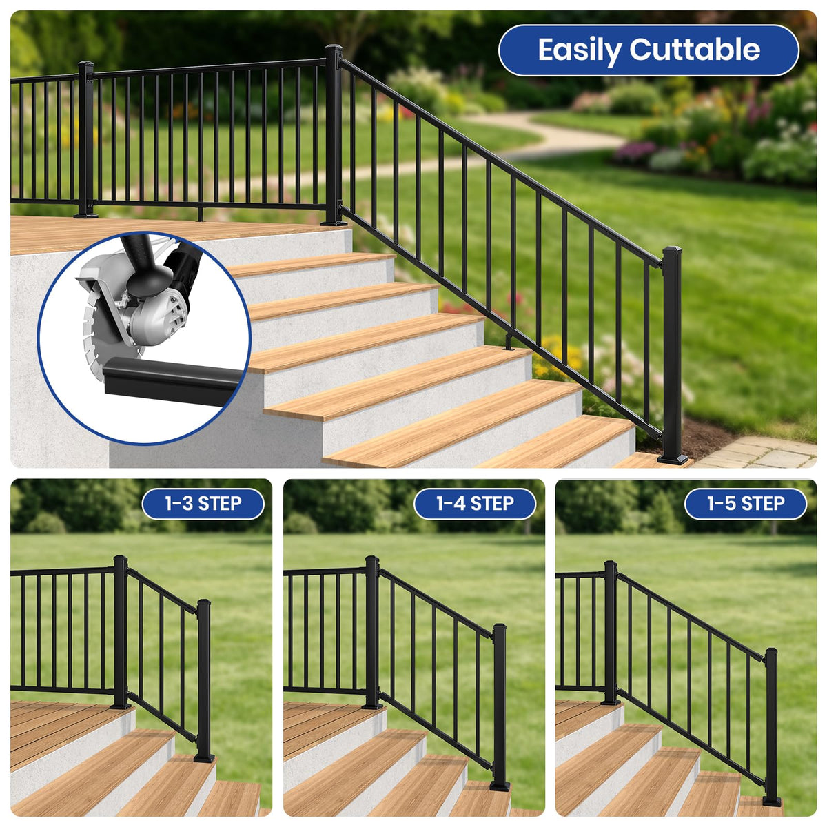 36 in. x 8 ft. Matte Black Aluminum Stair Railing Kit E9344