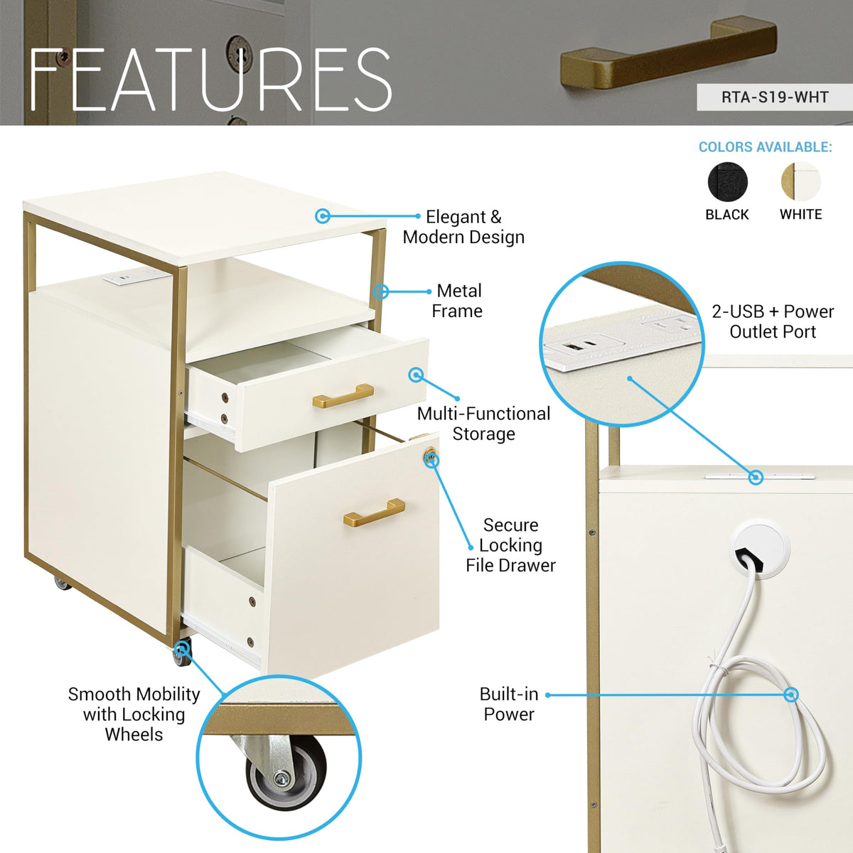 2 Drawer Rolling File Cabinet with Lock A76676